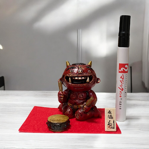 赤鬼 【太鼓】幸福鬼 福を招く オニ 置物 玄関 節分 その他置物 ぶく