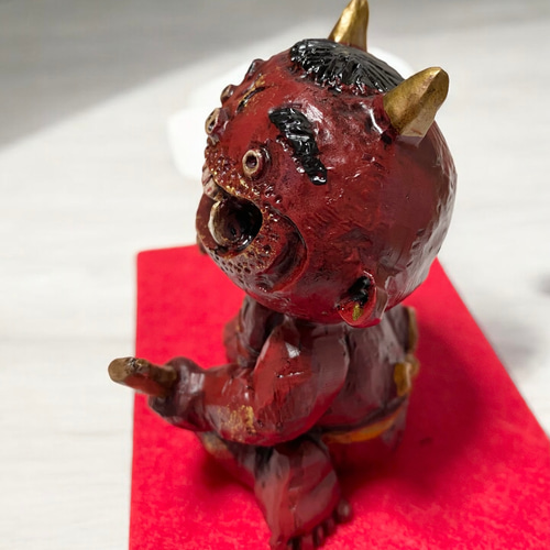 赤鬼 【太鼓】幸福鬼 福を招く オニ 置物 玄関 節分 その他置物 ぶく