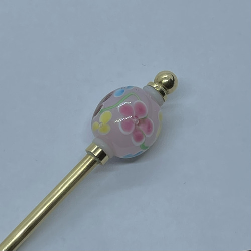 和リボン☆玉かんざし 訳あり Y07 かんざし ピンク 蜻蛉玉かんざし ネジ式かんざし 付け替え