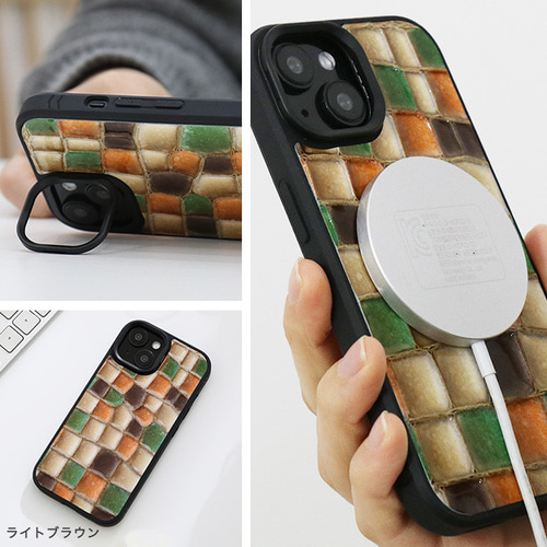 MagSafe対応 iPhoneケース 本革 イタリアンレザー エナメル ステンド