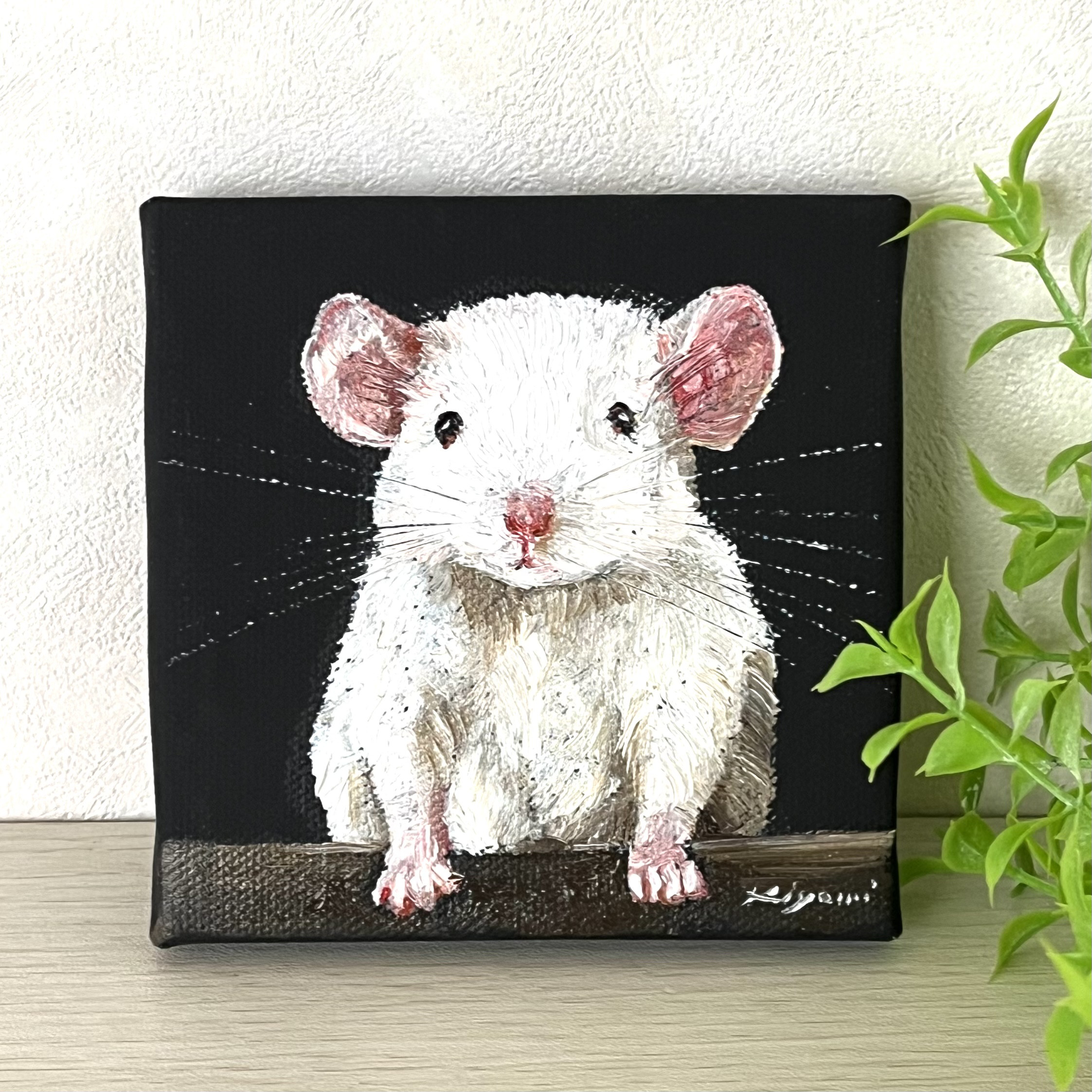 おすすめ 油絵　ネズミ4 絵画