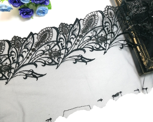 2m ラメ入りキラキラ 花柄刺繡 チュールレース はぎれ ハンドメイド