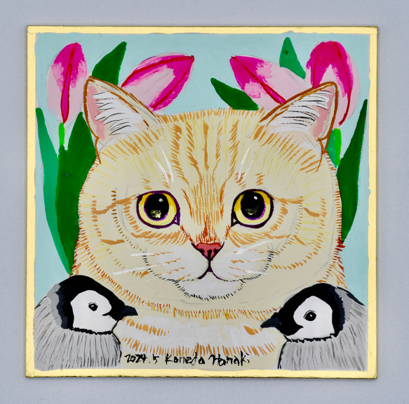 豆色紙・ねことペンギン 絵画 金田花季 通販 18823783｜Creema