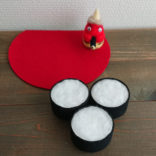 節分飾りB 赤鬼 恵方巻き 羊毛フェルト 置物 羊毛フェルト あでりー
