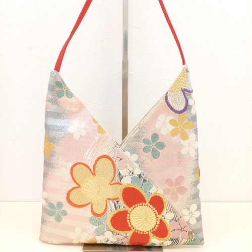 袋帯 帯リメイクバッグ あずま袋バッグ 桜 トートバッグ 繕う