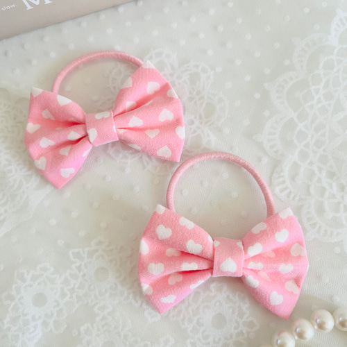ハート柄 リボンヘアゴム キッズ 】 子供 ヘアアクセサリー 布リボン