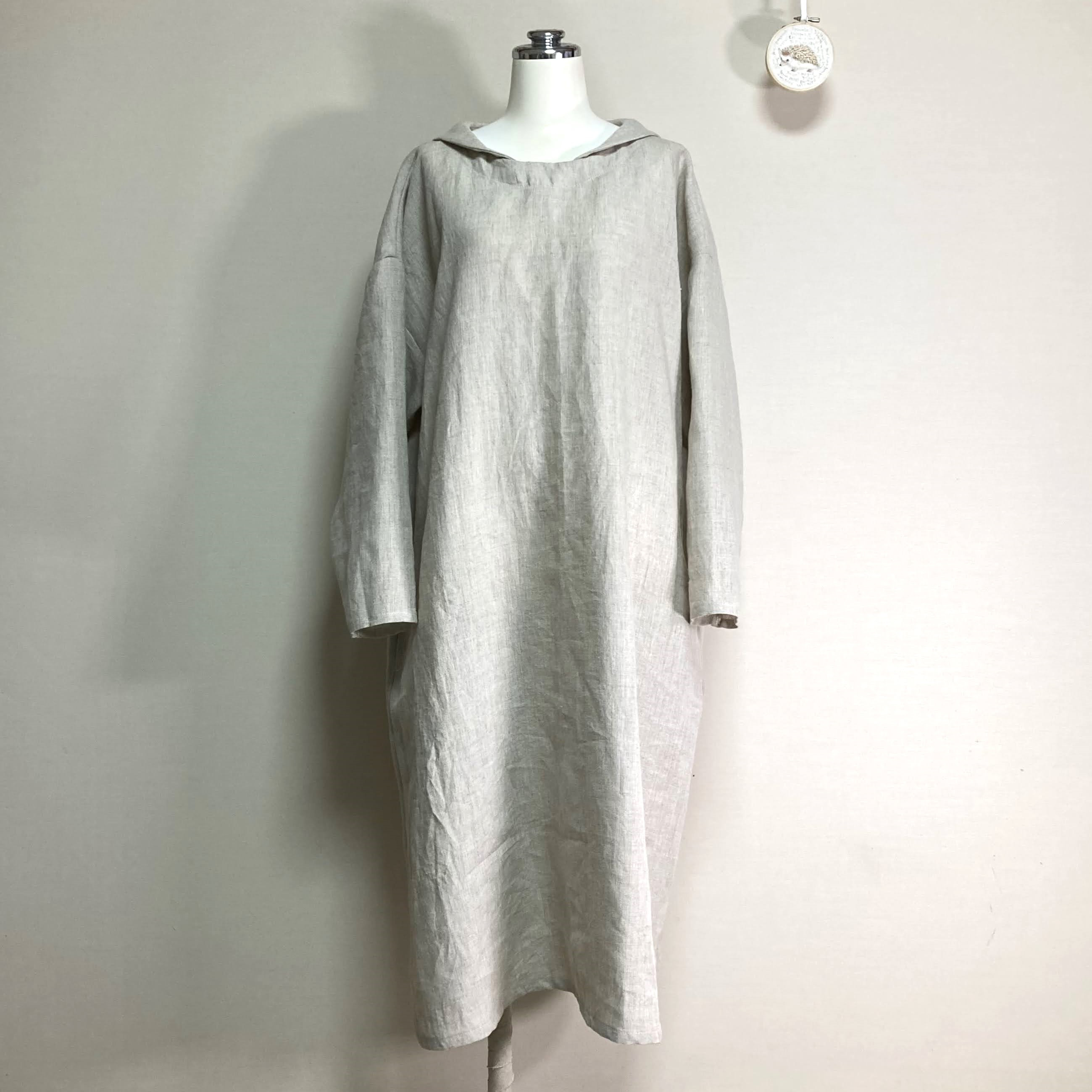 カラーリネン◆マリンシャツワンピース　長袖◆生成り◆M・Ⅼ