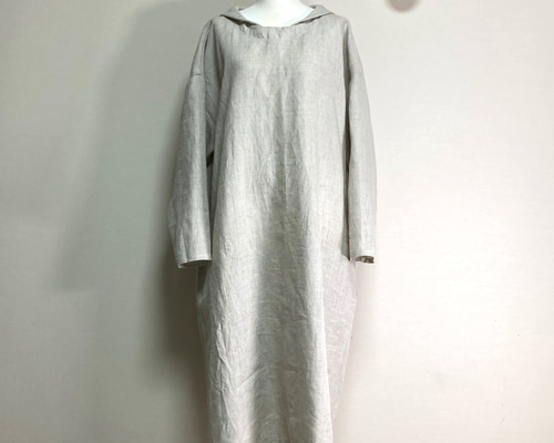 カラーリネン◇マリンシャツワンピース 長袖◇生成り◇M・Ⅼ