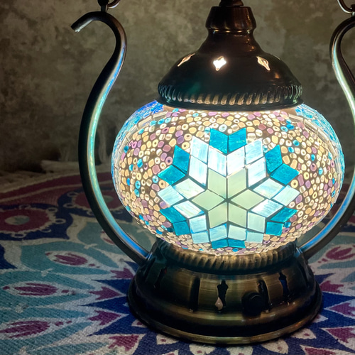 トルコモザイクランプ 充電式ブルー（オリジナルデザインガラス