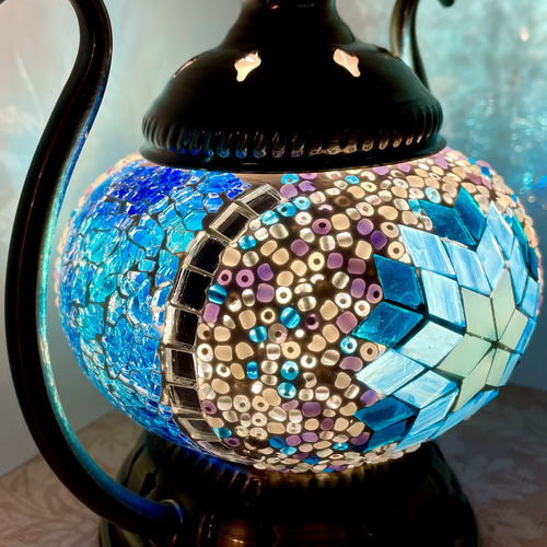 トルコモザイクランプ 充電式ブルー（オリジナルデザインガラス