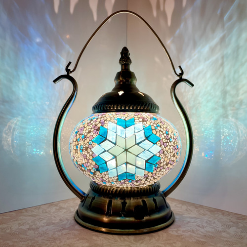 トルコモザイクランプ 充電式ブルー（オリジナルデザインガラス