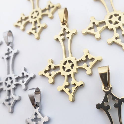 大 1個 逆十字 十字架 クロス 星 star ステンレス ペンダント