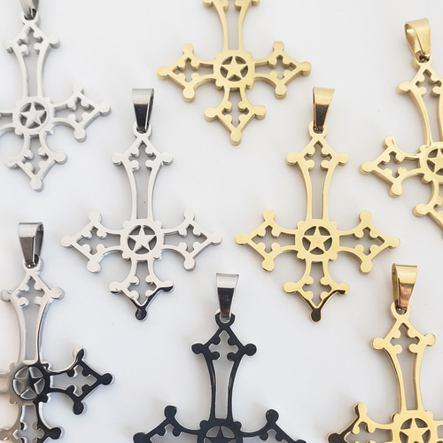 大 1個 逆十字 十字架 クロス 星 star ステンレス ペンダント