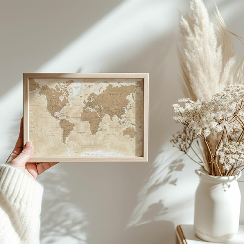 アートポスター レトロ世界地図 ベージュ ブラウン ナチュラルカラー