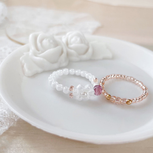 ビーズリング　花 2段のお花柄ビーズリングの作り方 How to make a flower beaded