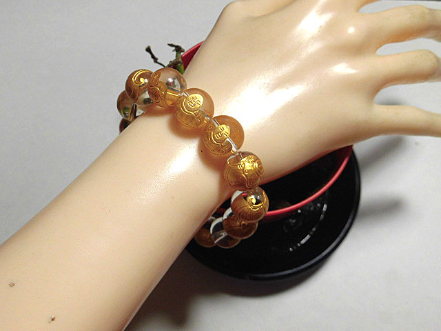 天然石 水晶布袋和尚(七福神)ブレスレット 内周17.5cm 　　250720076