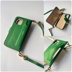 本革手帳型iPhoneケース 名入れ可 カード収納 ハンドベルト付き