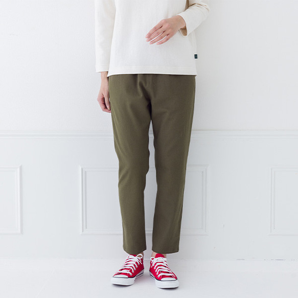 一年中履けるパンツ 綿麻ストレッチ ゆとりシルエット レギパン M/Lサイズ展開 1枚目の画像