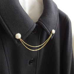 襟ブローチ イタリアアンティークビーズのチェーンブローチ パールで