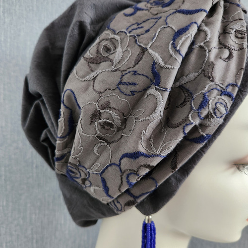 再販！【刺繍フラワー】 帽子にもなるヘアターバン ベレー帽
