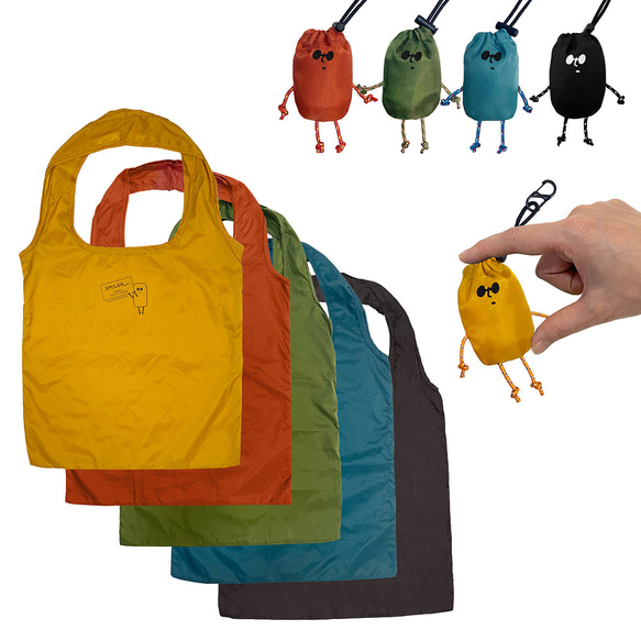 新色【ECO Buddy Bag】エコバッグ入りキーホルダー「ブラック」　バッグチャーム　撥水 5枚目の画像