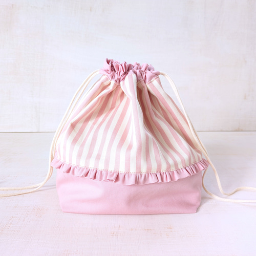 2サイズ】フリルストライプのお弁当袋〚オーダー可〛／保育園・幼稚園