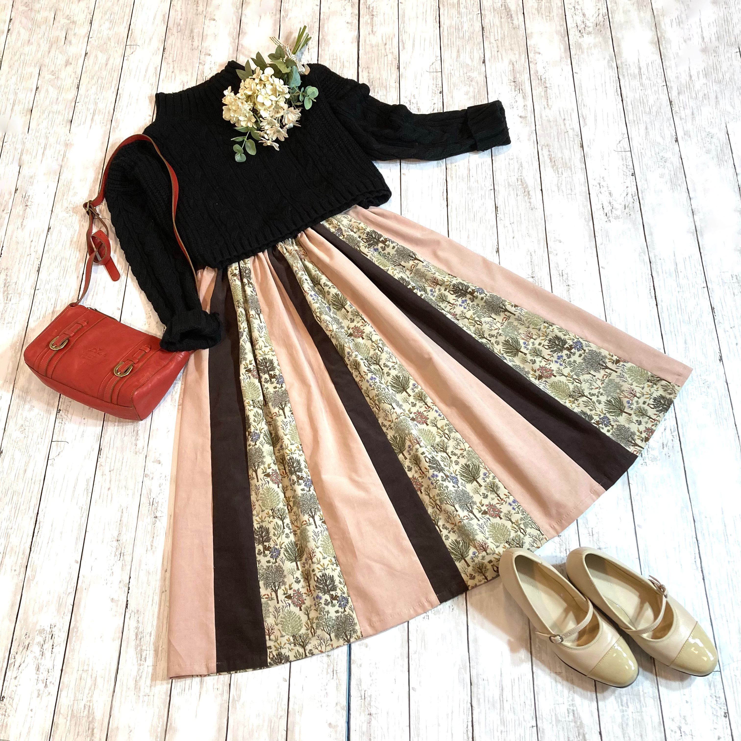 コーデュロイ＊Hokkohフォレスト柄＆カラーズスカートby彩苺[Ｍ2506]