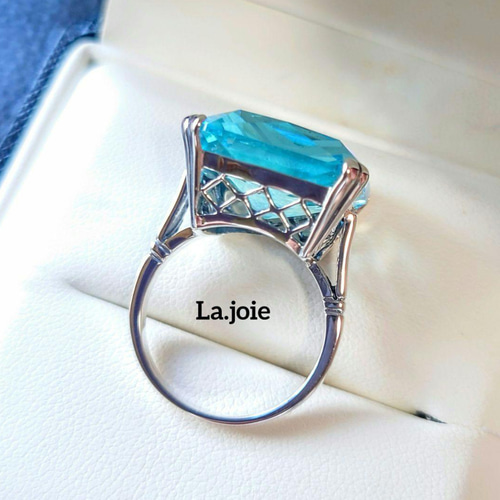 人工宝石 アクアマリン エメラルドカット bleu marine リング 指輪