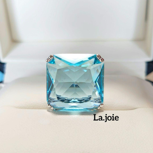 アクアマリン エメラルドカット リング 人工宝石 アクアマリン エメラルドカット bleu marine リング 指輪