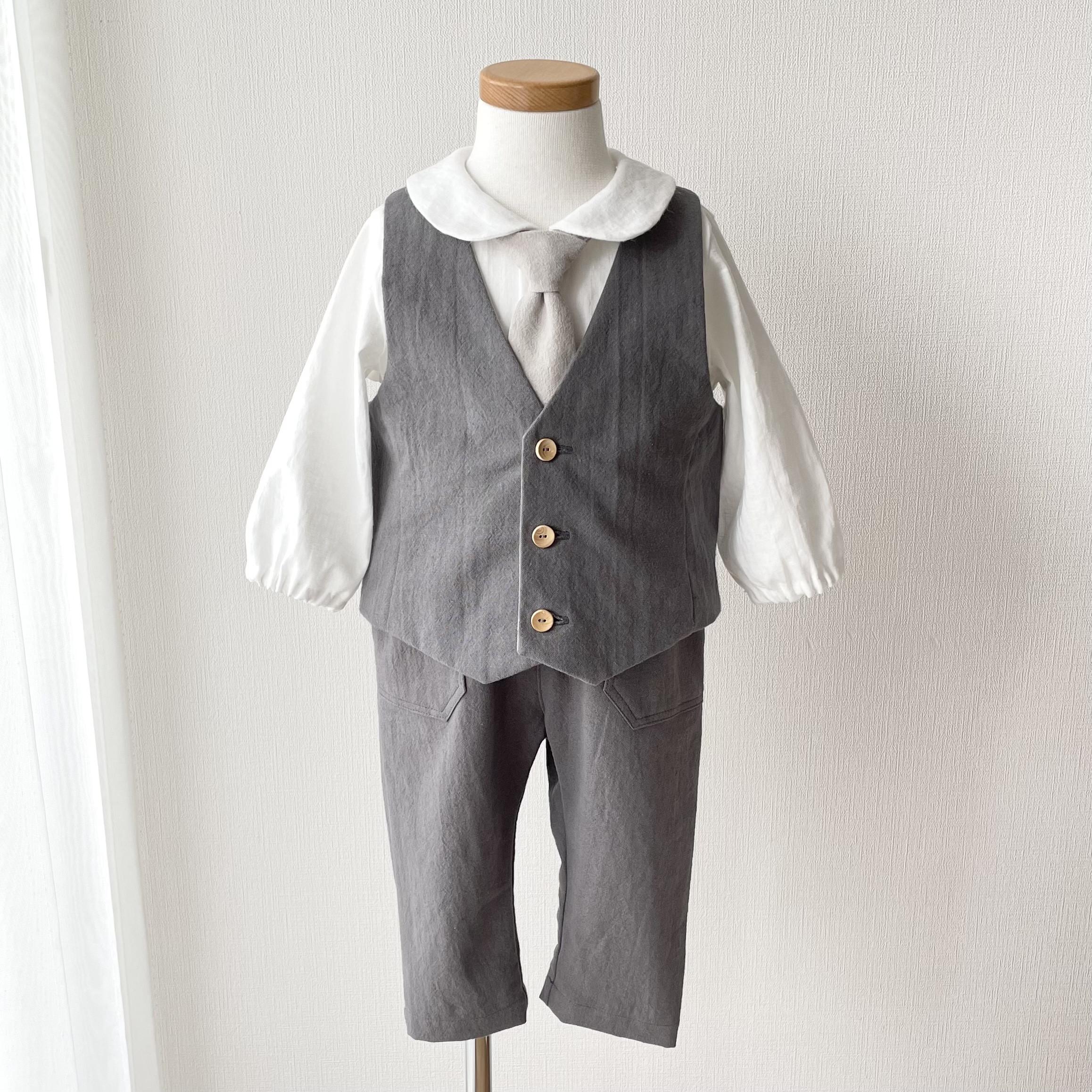 4点セット｜リングボーイコーデ(グレー) ｜80サイズ 90サイズ 100サイズ ベビー 男の子 袖丈が選べる