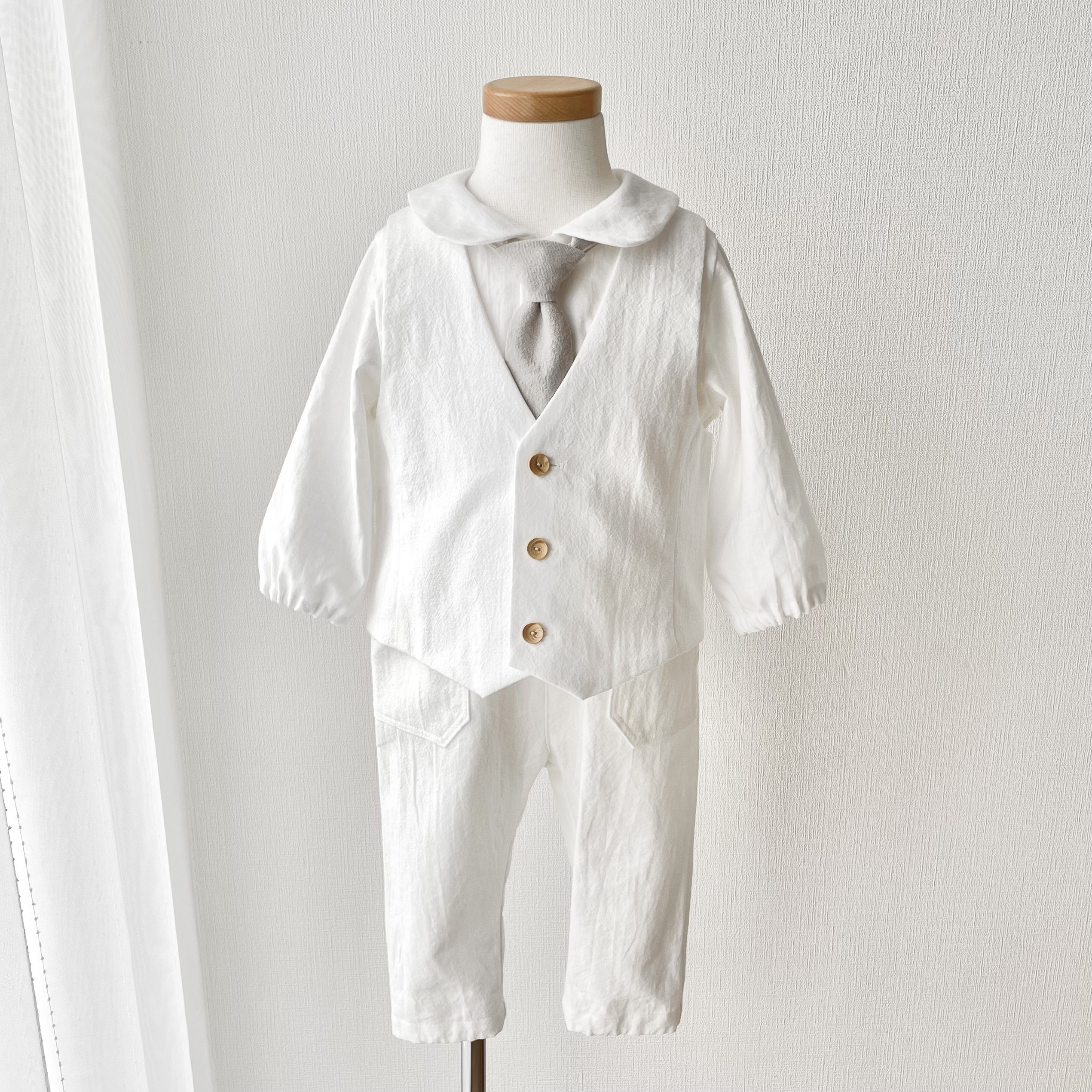 4点セット｜リングボーイコーデ(オフホワイト) ｜80サイズ 90サイズ 100サイズ ベビー 男の子 袖丈が選べる