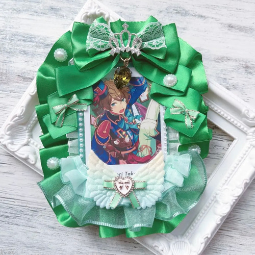 硬質ケース デコ トレカデコ 緑 羽 パール 名刺入れ・カードケース