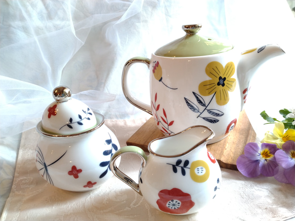 【珈琲ポット＆シュガーポット＆クリーマー】北欧柄3点セット 2枚目の画像