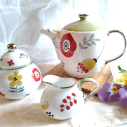 【珈琲ポット＆シュガーポット＆クリーマー】北欧柄3点セット 1枚目の画像