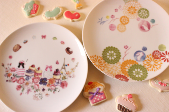 お得な2枚セット】綺麗かわいい和柄とスイーツ柄の19㎝プレート2枚