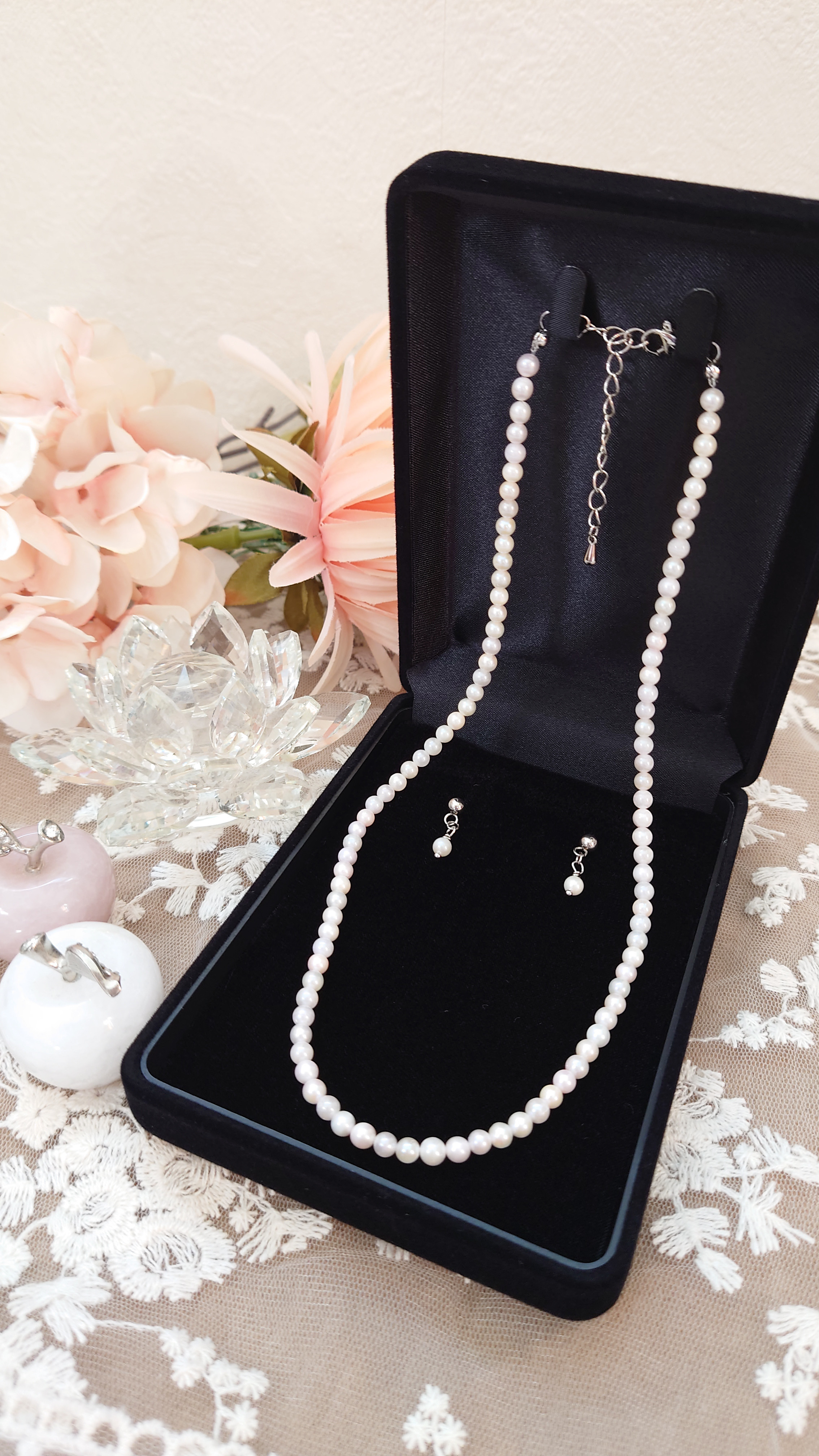 あこや真珠(パール) ベビーパール連ネックレス  ピアスセット