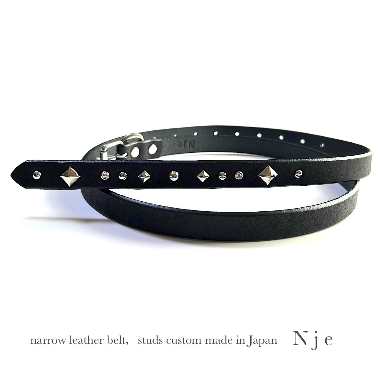 ナローベルト　スタッズベルト　栃木レザーベルト　ロングベルト　【Nje-bt19-11KRP】