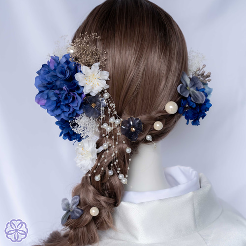 ブルーダリアと枝垂れパール No.BR60 髪飾り 成人式 卒業式 結婚式