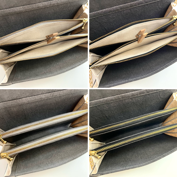 ヴィンテージテイストの軽やかショルダーバッグ　高密度綿麻ウェザークロス　グレー系　ポシェット　ミニショルダー 9枚目の画像