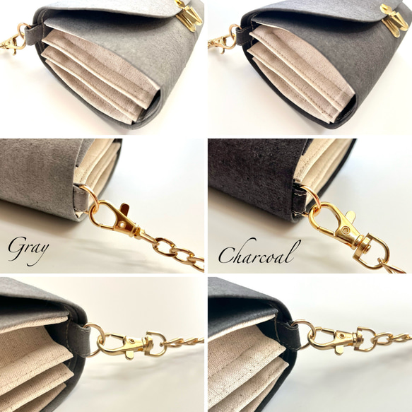 ヴィンテージテイストの軽やかショルダーバッグ　高密度綿麻ウェザークロス　グレー系　ポシェット　ミニショルダー 7枚目の画像