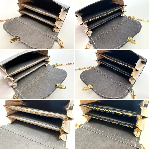 ヴィンテージテイストの軽やかショルダーバッグ　高密度綿麻ウェザークロス　グレー系　ポシェット　ミニショルダー 8枚目の画像