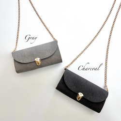 ヴィンテージテイストの軽やかショルダーバッグ　高密度綿麻ウェザークロス　グレー系　ポシェット　ミニショルダー 2枚目の画像