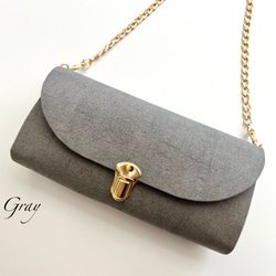 ヴィンテージテイストの軽やかショルダーバッグ　高密度綿麻ウェザークロス　グレー系　ポシェット　ミニショルダー 4枚目の画像