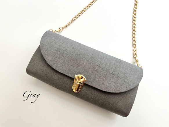 ヴィンテージテイストの軽やかショルダーバッグ　高密度綿麻ウェザークロス　グレー系　ポシェット　ミニショルダー 4枚目の画像