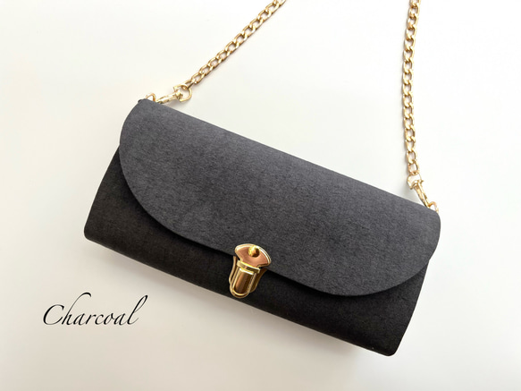 ヴィンテージテイストの軽やかショルダーバッグ　高密度綿麻ウェザークロス　グレー系　ポシェット　ミニショルダー 5枚目の画像