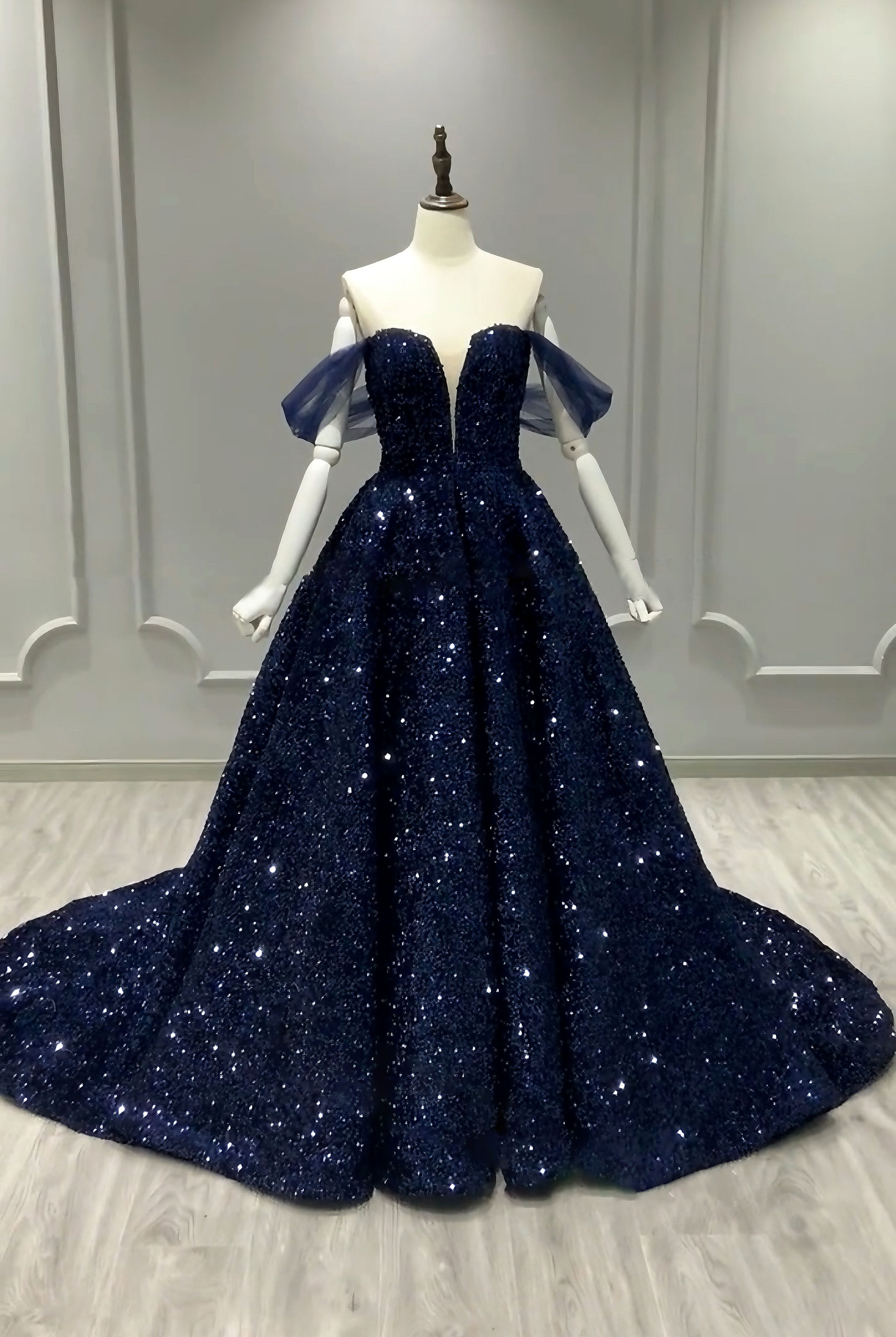 激安　ネイビー　キラキラ　スパコール　ふんわりチュール　二の腕カバー　優雅　カラードレス　演奏会発表会前撮り2次会結婚式