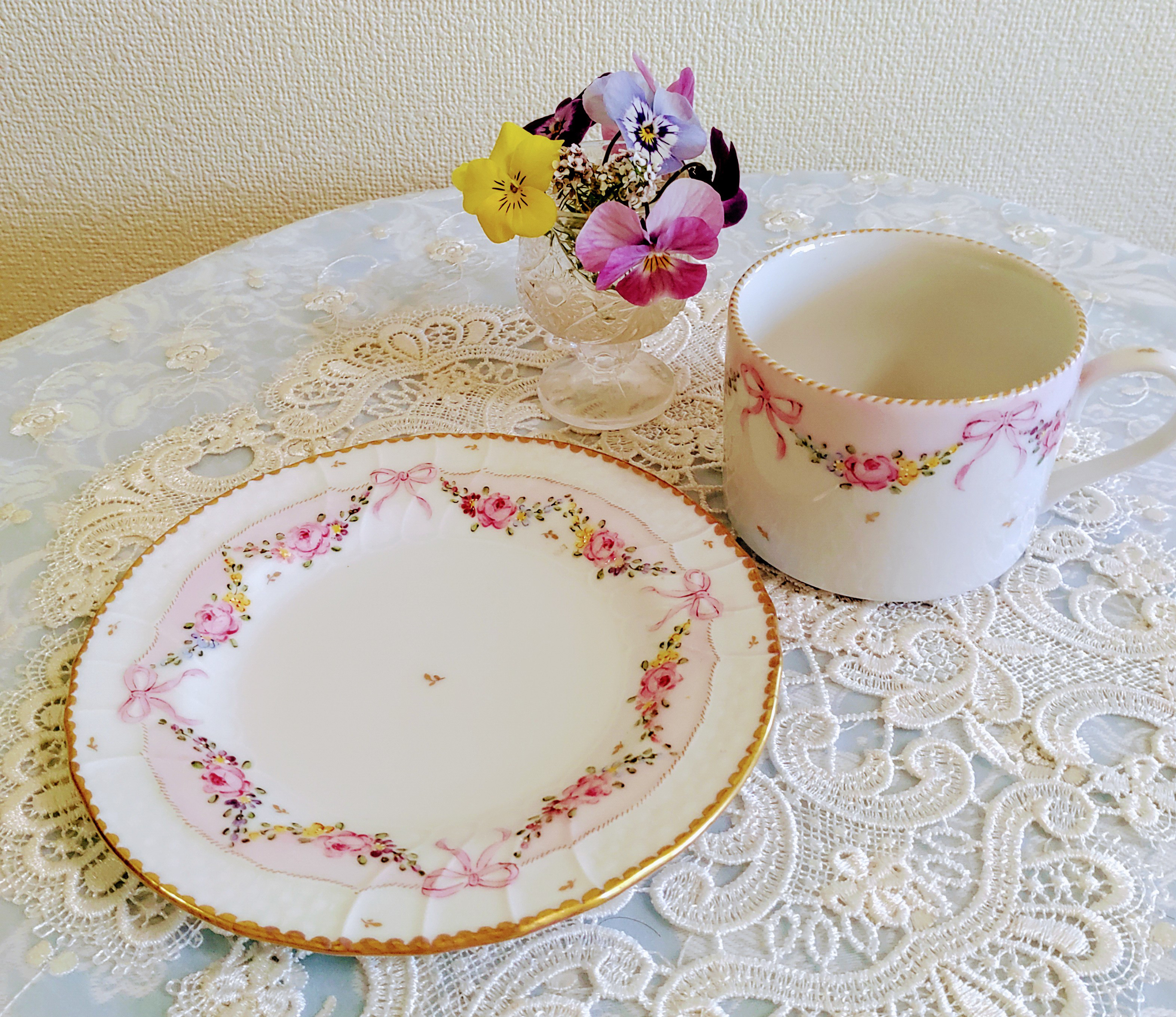 ♡カップ➕️16cm皿（ミニ花スカラップ/ピンク）