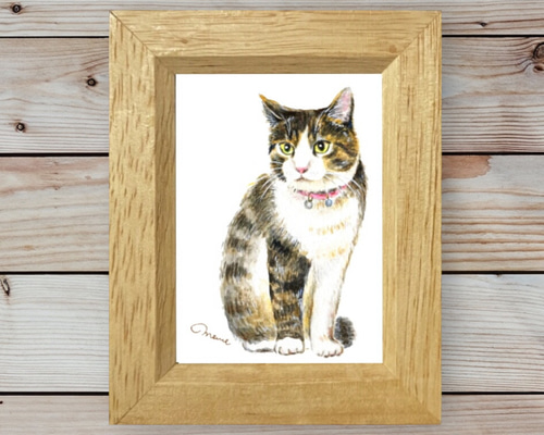 猫 ミニ額イラスト［キジトラ］手描き 複製画 水彩イラスト イラスト
