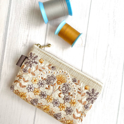 377 インド刺繍チュール生地　メッシュミニポーチ 377 インド刺繍チュール生地 メッシュミニポーチ