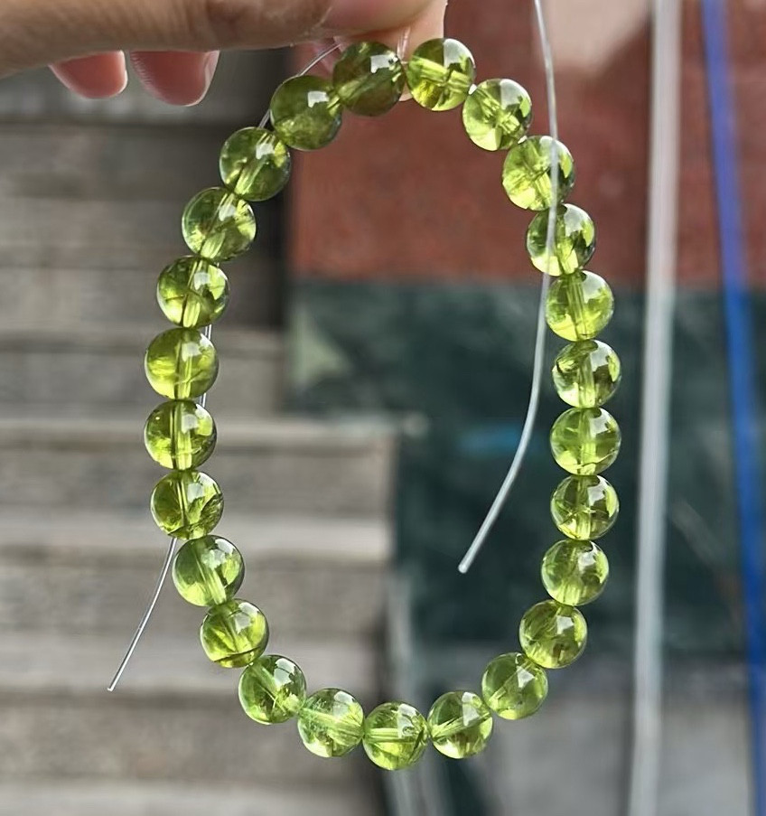 天然無処理　ペリドット　ブレスレット　7.8mm天然石 ブレスレット